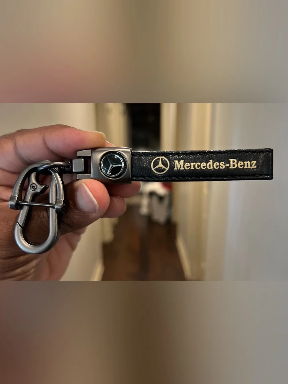 MERCEDES BENZ Black & Gold Leather Dark Gray Keychain